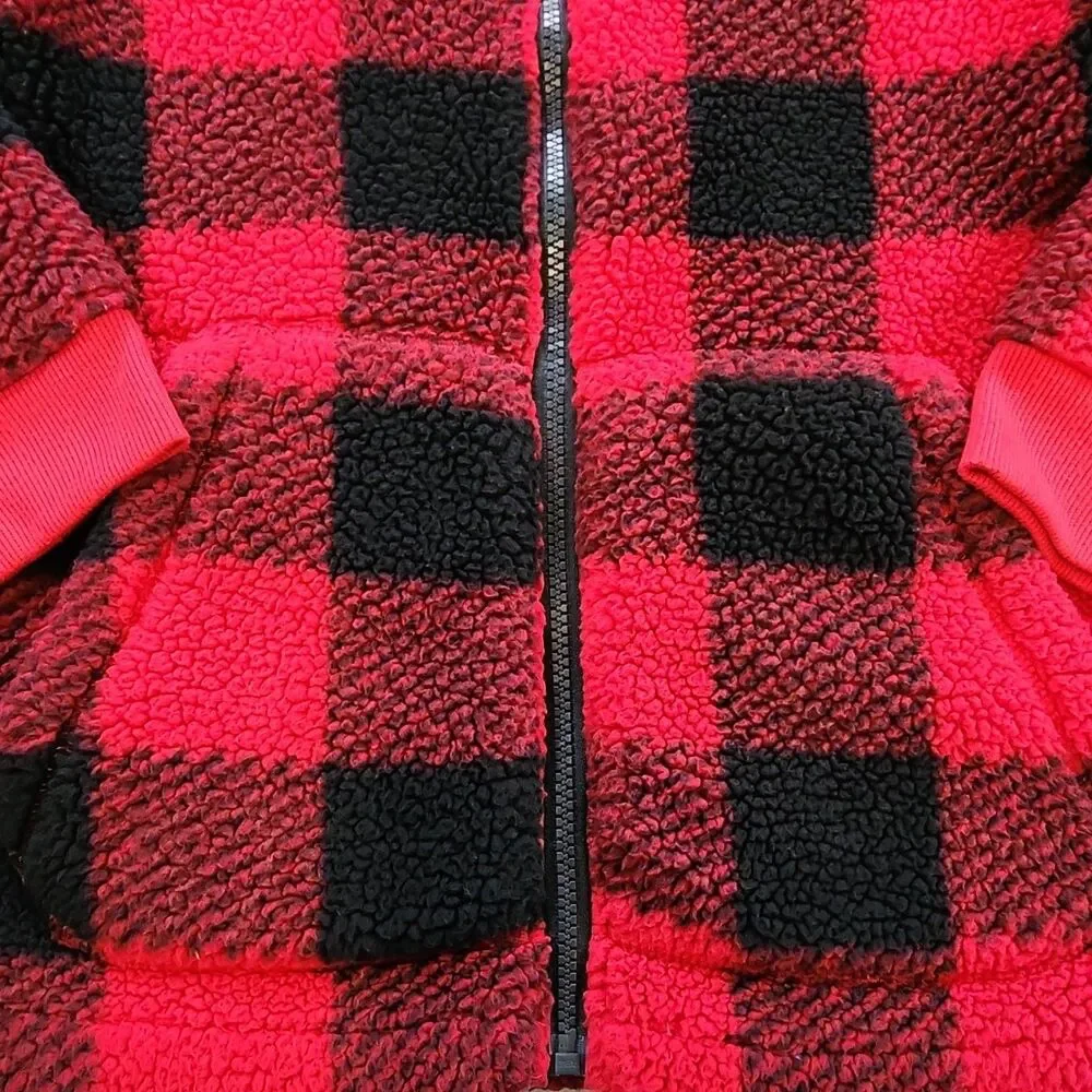 Columbia Unisex Kids L Red/Black Plaid Fleece Jacket Full Zip Pockets